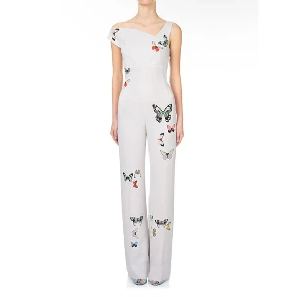 Roland Mouret Ramsey jumpsuit Size 6 Ivory Butterly Print Wide Leg Sleeveless - Picture 1 of 8